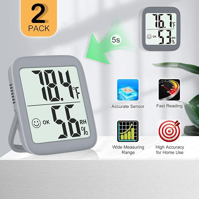 Antonki 2 Pack Room Thermometer for Home, Hygrometer Indoor Humidity Meter Gauge, Digital Temperature and Humidity Sensor Monitor for House, Terrarium, Incubator, Greenhouse - Battery Included - Image 6