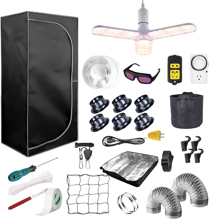 Complete Mylar Growing Tent, 4x4 Grow Tent Kit 48"x48"x80" Indoor Plant Growing Room, LED Full Spectrum Grow Light Ventilation Inline Fan + Acceseries by iMeshbean
