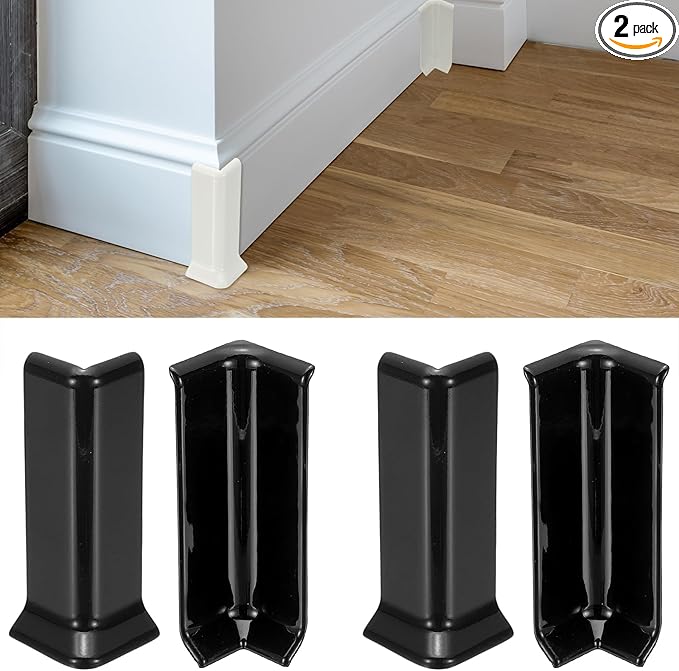 uxcell Self Adhesive Baseboard Corner Blocks, 4.07 Inch Wall Edge Corner Protector 2 Inside + 2 Outside Corners-Connector for Wall Floor Furniture Edge(Black) by uxcell