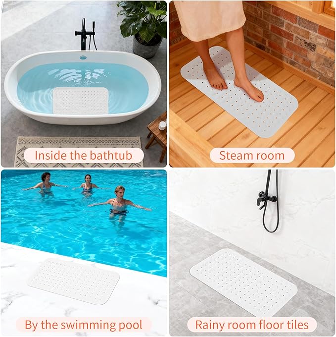 Anti-Slip Bathtub Shower mat, 27.5×14.5（Approximately 70×37cm） inch Soft Oversized Machine Washable Non-Slip Bathtub mat with Drainage Holes, Bathroom Floor Suction Cup.（1-Opaque White） - Image 6