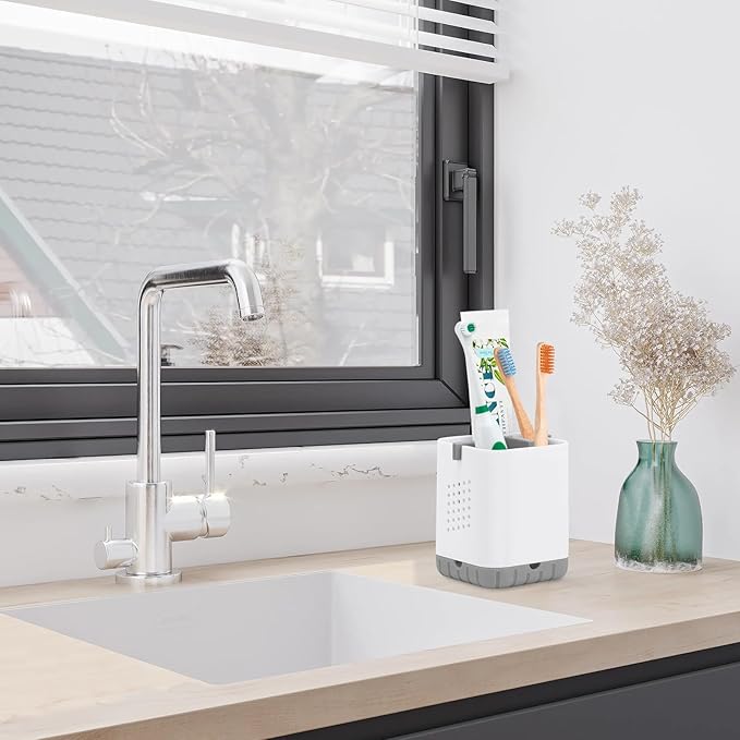 Boperzi Toothbrush Holders for Bathrooms, Detachable Electric Toothbrush Holder, Kids Toothbrush Holder Drainage, 3 slot Toothbrush and Toothpaste Holder Storage Caddy, Toothbrush Organizer White/Grey - Image 4