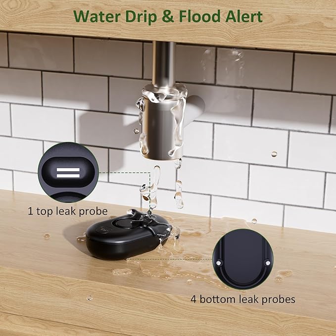 5 Pack WD60 Water Leak Detectors for Home, 100dB Water Sensor Alarm for Basement, Leakage Detection Device for Pipe/Drain/Under Sink Drip, Floor Flood in Bathroom/Kitchen/Toilet/Laundry Room, Black - Image 3