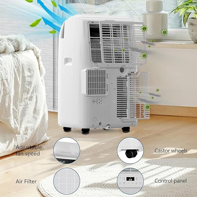 10,000 BTU Portable Air Conditioner - Cools Up To 450 Sq Ft, 3 in-1 AC Unit (Dehumidifier, Fan) with Remote Control & Window Kit - Quiet Portable AC for Large Rooms - Image 6