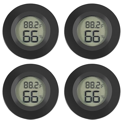 4pcs Mini Hygrometer Thermometer Digital LCD Monitor Indoor/Outdoor Humidity Meter Gauge Temperature for Humidifiers Dehumidifiers Greenhouse Reptile Plant Humidor Fahrenheit(℉) or Celsius(℃) (Black) by ACEIRMC