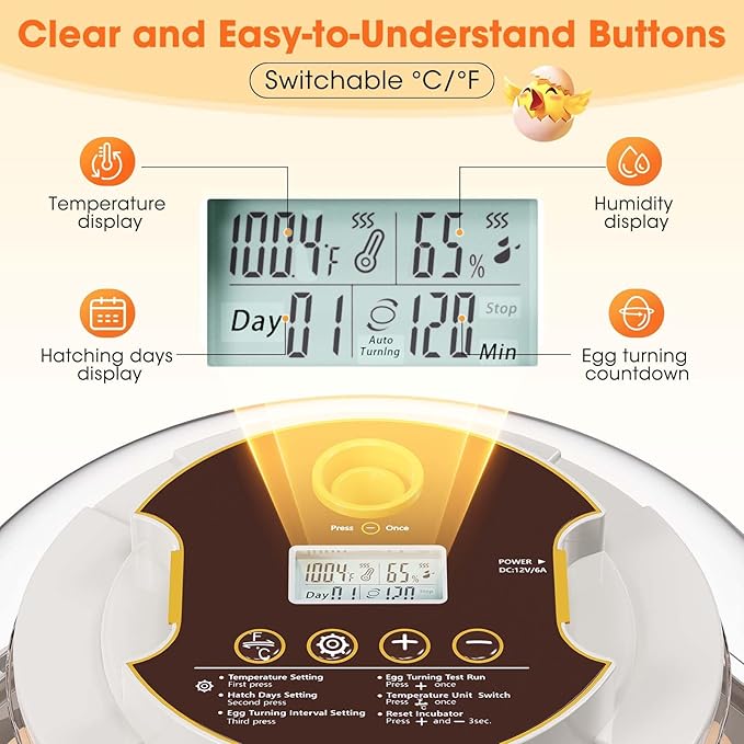 18 Egg Incubator with Automatic Egg Turning & Humidity Control, Built-in Egg Candler, 360° View Window & Dual-Size Trays for Chicken, Duck, Quail, Goose Eggs – Ideal for Farm, Classroom, Home - Image 2