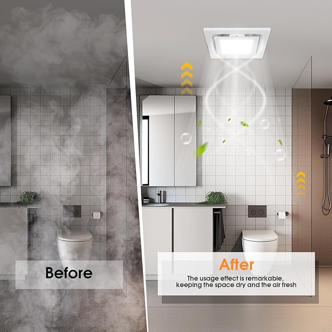 FEITON Bathroom Exhaust Fan with Light, Ceiling Mount, 110 CFM 1.0 Sones 4 Inch Duct, Quiet Square Bath Fan Light Combo, Shower Exhaust Fan with Light - Image 3