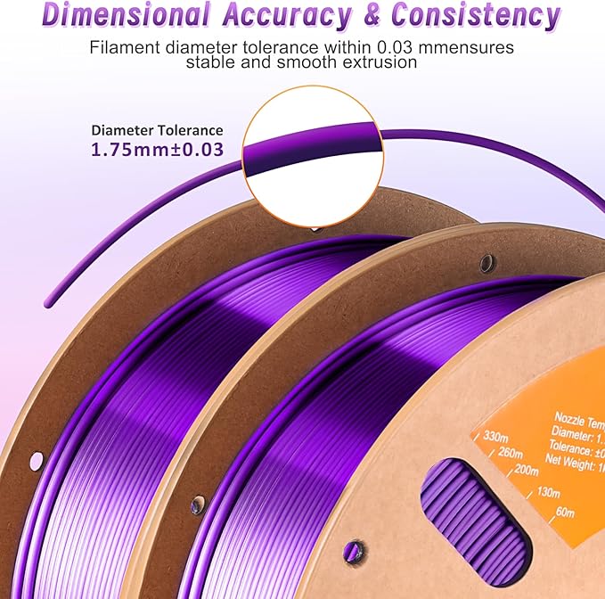 ERYONE Silk Dual Color PLA Filament 3D Printer 1.75mm +/- 0.03mm, Bicolor Filament Two Tone PLA Bundle 2KG Cardboard Spool, Black Purple - Image 4