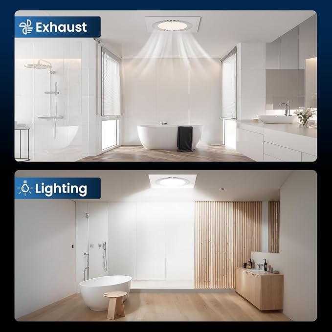 Hon&Guan Bathroom Exhaust Fan with Light, Upgraded Quiet Square Bathroom Vent Fan with Adjustable LED Light 3000K/4500K/6500K, 110 CFM, 1.0 Sones, Exhaust Fan with Light for Home Bath Hotel - Image 6