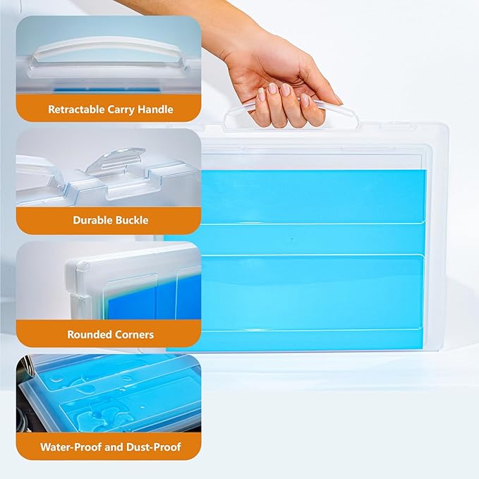 8 Packs Paper Storage Boxes, Plastic Multi-Purpose Thick Scrapbook Storage Box for Office,Craft or Art Supplies, 8.5 x 11 Plastic Portable Project Case for US letter Size and A4 paper - Image 3