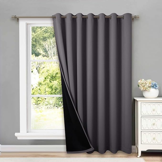 NICETOWN Total Shade Patio Door Curtain, Heavy-Duty Full Light Shading Sliding Door Drape Room Divider Curtain, Vertical Blind for Window（1 Panel, 100 inches Wide x 95 inches Long, Gray by NICETOWN