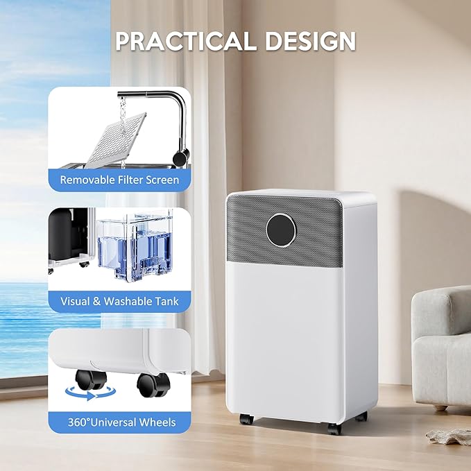 2500 Sq.Ft Dehumidifiers with Drain Hose, Max 42 Pints, Intelligent Humidity Control, 24H Timer, 3 Modes, Child Lock, Auto Defrost, Ideal for RV, Bathroom, Bedroom - Image 7
