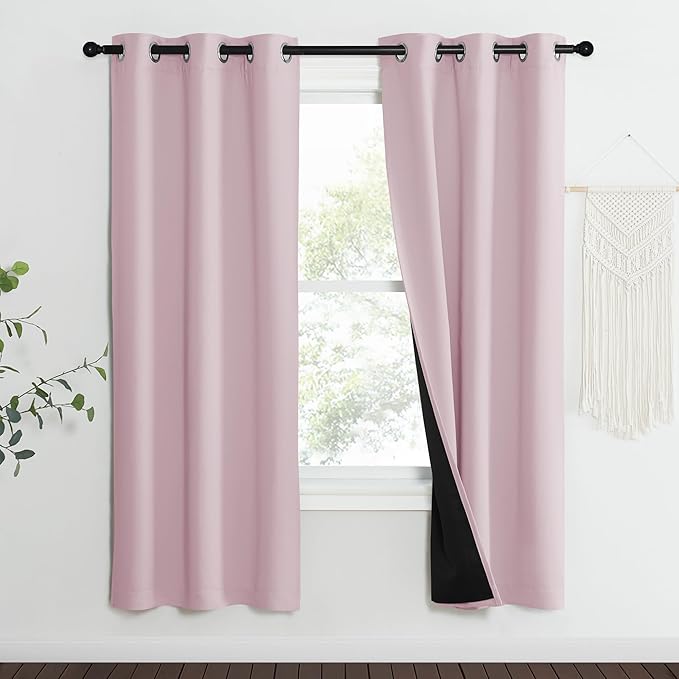 NICETOWN 100% Blackout Window Curtain Panels, Heat and Cold Blocking Drapes with Black Liner for Nursery, 70" Thermal Insulated Draperies (Lavender Pink, 2 Pieces, 37" Wide Each Panel) by NICETOWN