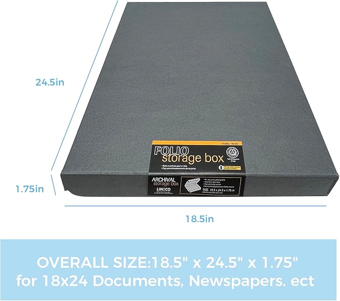 Lineco Folio Storage Box, Clamshell Design with Metal Edge. 18.5x24.5x1.75 Inches, Archival Boxboard, Preserve Photos, Cards, Magazines, Documents, Art, Ephemera, Family Records, Gray, Pack of 1 - Image 2