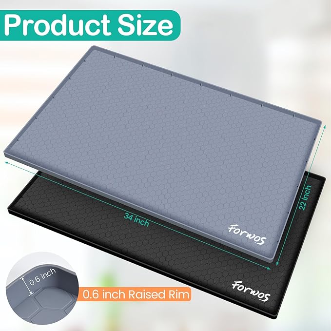 Waterproof Under Sink Mat 34" x 22", Silicone Cabinet Liner, Rubber Protector for Kitchen and Bathroom, Keeps Cabinets Clean, Dry, and Organized (Grey) - Image 2