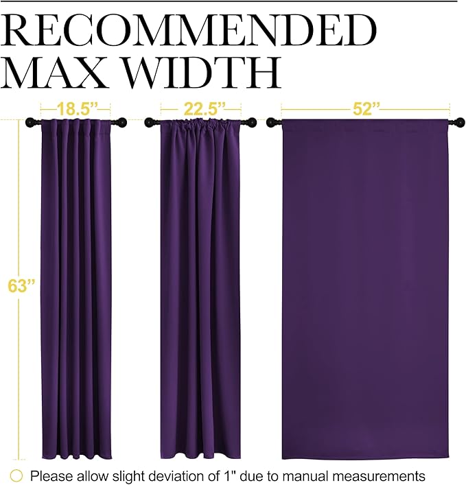 NICETOWN Kitchen Blackout Draperies Curtains for Window - (Royal Purple) 52 by 63 inches, Set of 2 Panels, Energy Saving Rod Pocket/Back Tab Blackout Drapes - Image 8