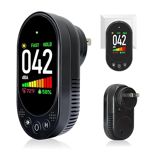 Portable Plug-In Noise Detector, 3-In-1, Temperature/Humidity Simultaneous Monitoring, High-Definition Large Screen Accurate Data Reading, Intelligent Graded Alarm, Suitable For Various Venues by VETOUCH