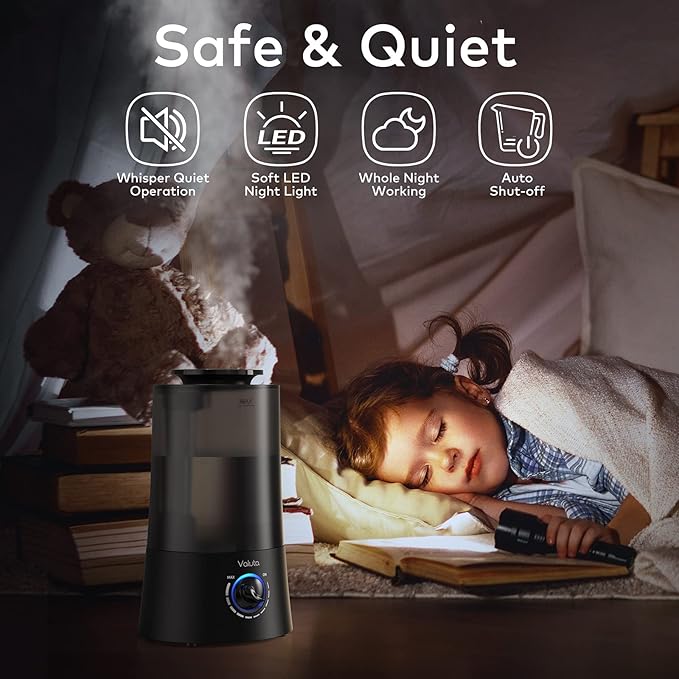 Humidifiers for Bedroom - 4L Cool Mist Humidifier Top Fill Oil Diffuser Quiet Ultrasonic Humidifiers for Home Large Room with Adjustable 360° Rotation Nozzle, Auto Shut-Off, Humidifiers for Baby - Image 5