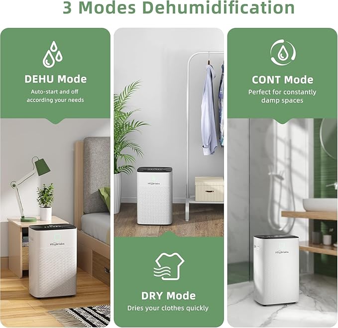 HOGARLABS 30 Pint Dehumidifiers for Home and Basements, with 3 Working Modes, Overflow Protection, and Auto Shut off Restart. Ultra Silent Dehumidifier with Drain Hose and Digital Control Panel. - Image 6
