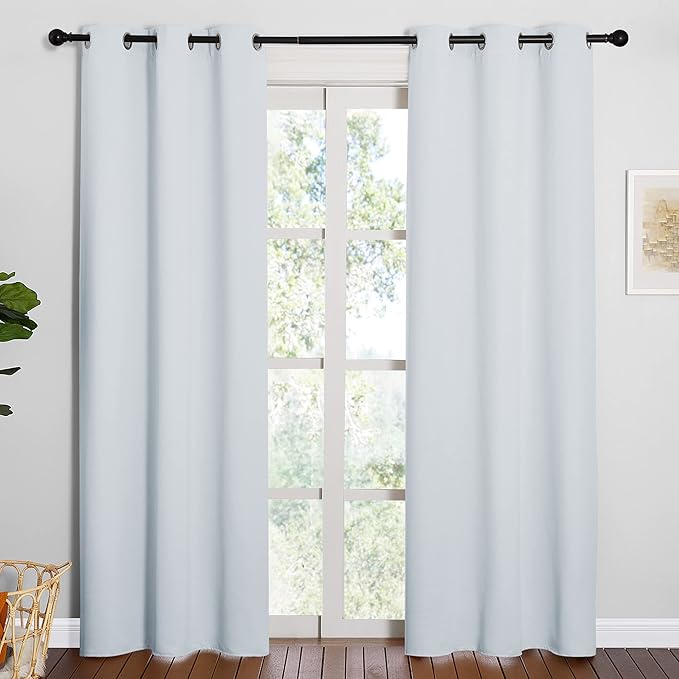 NICETOWN Easy Care Solid Thermal Insulated Grommet Room Darkening Curtains/Drapes for Bedroom (2 Panels, 42 by 84, Light Grey-Greyish White) - Image 2