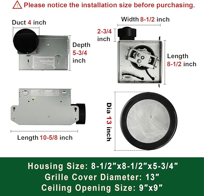 Akicon Ultra Quiet Bathroom Exhaust Fan with LED Light 80CFM 2.0 Sones Round Bathroom Ventilation Fan with Frosted Glass Cover Matte Black Finish (Matte Black) - Image 3