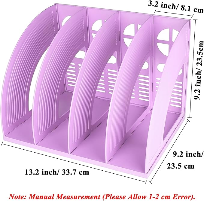 SAYEEC Sturdy Magazine Holder 4 Compartments Plastic Desktop File Organizer File Dividers Office Organizer Storage Document Magaizne Rack Display Box (Purple) - Image 2