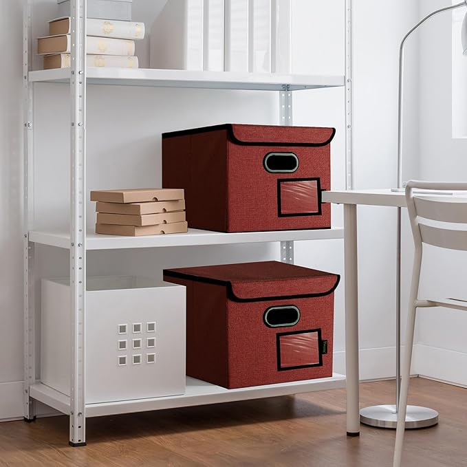 BALEINE Modern Red File Storage Box with Lid, Collapsible File Folder Organizer, 2 Pack, 15x12.5x10.5 inches - Image 9