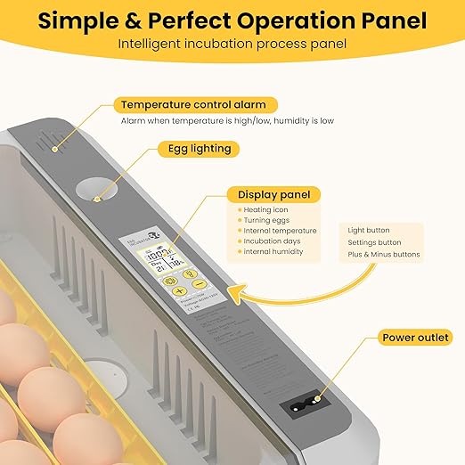 36-60 Egg Incubator with Automatic Egg Turning and Humidity Control, Adjustable Chicken Egg Incubator with Digital Display, for Hatching Eggs Include Chicken Duck Quail Eggs(Yellow) - Image 2