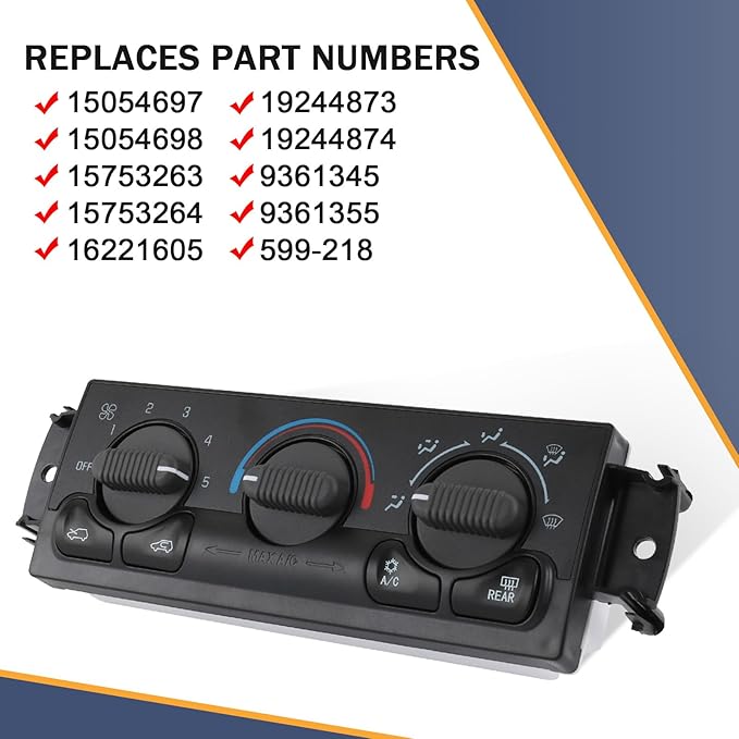 Front A/C Heater Climate Control Module Compatible with 1999-2002 Chevrolet Silverado 1500 2500 GMC Sierra 1500 2500 2001-2002 Chevrolet Silverado 1500 HD 2500 HD Replace# 599-218, 15054697 - Image 3