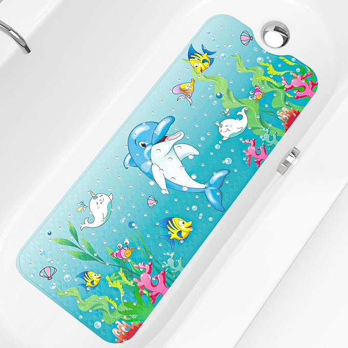 XIYUNTE Baby Bath Mat for Tub Non Slip Kids Bath Mat - 40''x16'' Extra Long Cartoon Bathtub Mat Non Slip Kids Shower Mat Eco-Friendly Toddler Bath Mats with Suction Cups, Machine Washable - Image 2