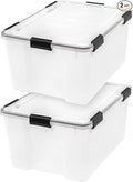 IRIS USA WeatherPro 63 Qt Storage Bins with Lids, 2 Pack, BPA-Free Plastic Gasket Box with Tight Latch and Seal, Stackable Nestable Tote Tub - Clear/Black by IRISUSA