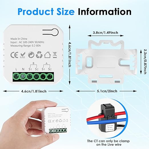 Smart Home Energy Monitor 2×80A, Dual-Channel Real-Time Electricity Usage Monitoring for Household Power, WiFi Energy Meter with App Control, Compatible with Tuya/Smart Life - Image 6