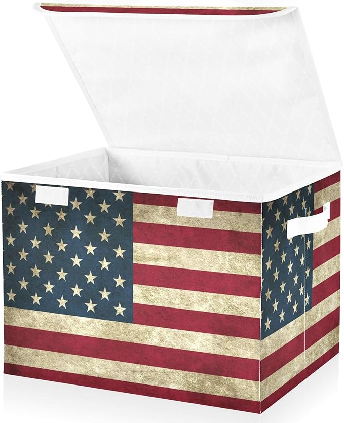 xigua American Flag Storage Bins with Lids and Carrying Handle,Foldable Storage Boxes Organizer Containers Baskets Cube with Cover for Home Bedroom Closet Office - Image 2
