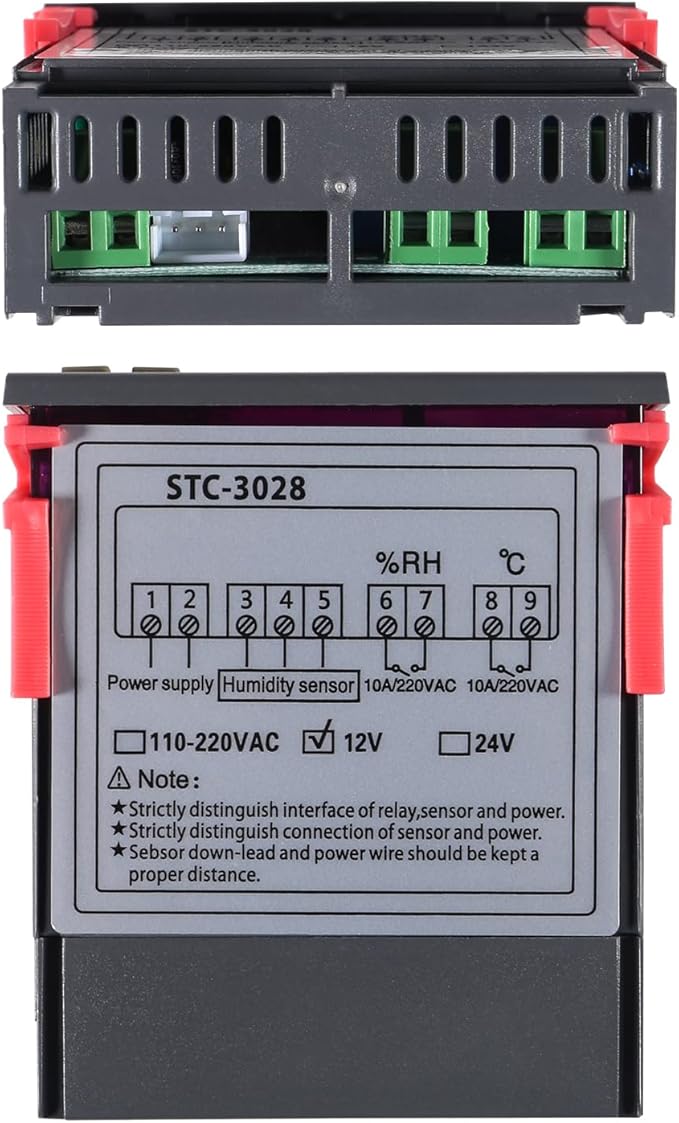 STC-3028 Temperature Controller 12V Temperature and Humidity Controller Meter with Integrated Sensor Dual Digital Display Thermometer Hygrometer Incubator Controller - Image 5