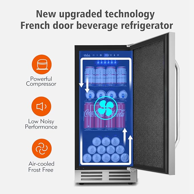 15 Inch Outdoor Beverage Refrigerator Cooler,Stainless Steel 127 Cans Beverage Fridge with French Door Under Counter Built-in or Freestanding, Perfect for Beer, Cola - Image 7