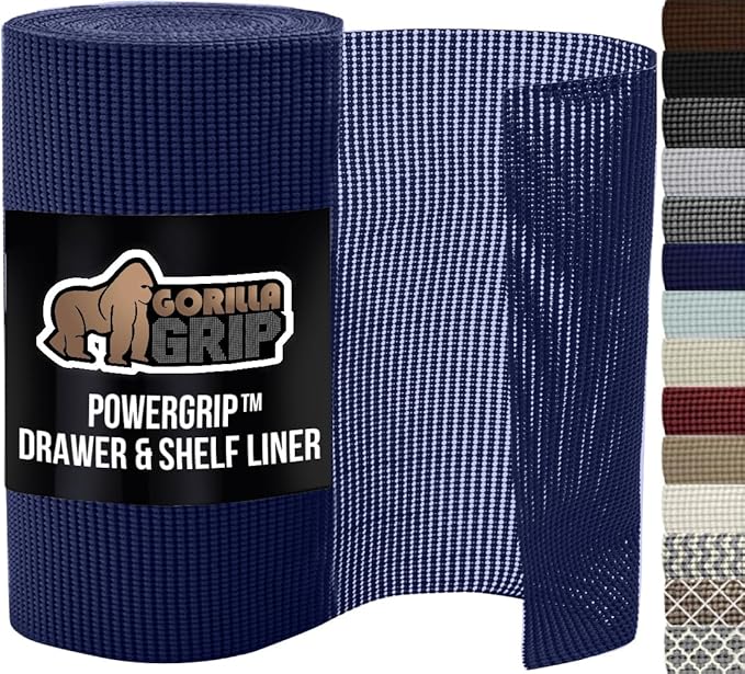 GORILLA GRIP powerGRIP Drawer Shelf and Cabinet Liner, Thick Strong Hold, Non-Adhesive Liners Protect Kitchen Cabinets and Cupboard, Bathroom Drawers, Easy Install, Breathable Mat, 20" x10', Navy Blue by GorillaGrip