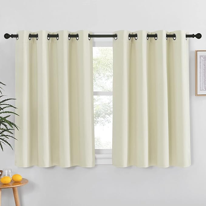 NICETOWN Bedroom Short Blackout Curtain 54 inches Long - Thermal Insulated Solid Grommet Sound & Light Blocking Room Darkening Drape for Kitchen/Cafe (Beige, 1 Panel, W52 x L54) by NICETOWN