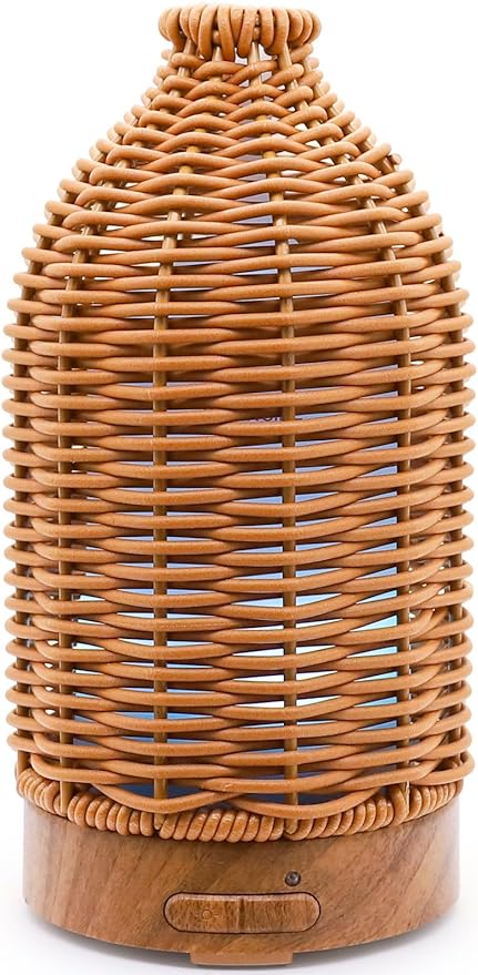 Essential Oil Diffuser - Multifunction Aromatherapy Diffuser 7 LED Color Changing Light 100ML Rattan Diffuser Easy to Clean Suitable for Home,Office (Tan) by VICTORIAAROMA