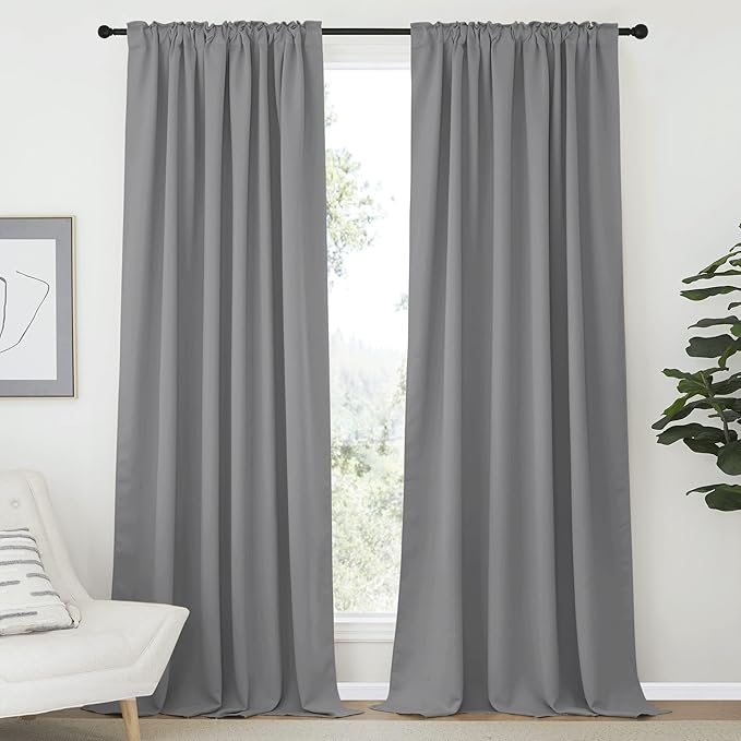 NICETOWN Blackout Curtain Panels Window Draperies - (Silver Grey Color) 70x95 inch, 2 Pieces, Insulating Room Darkening Blackout Drapes for Bedroom - Image 2