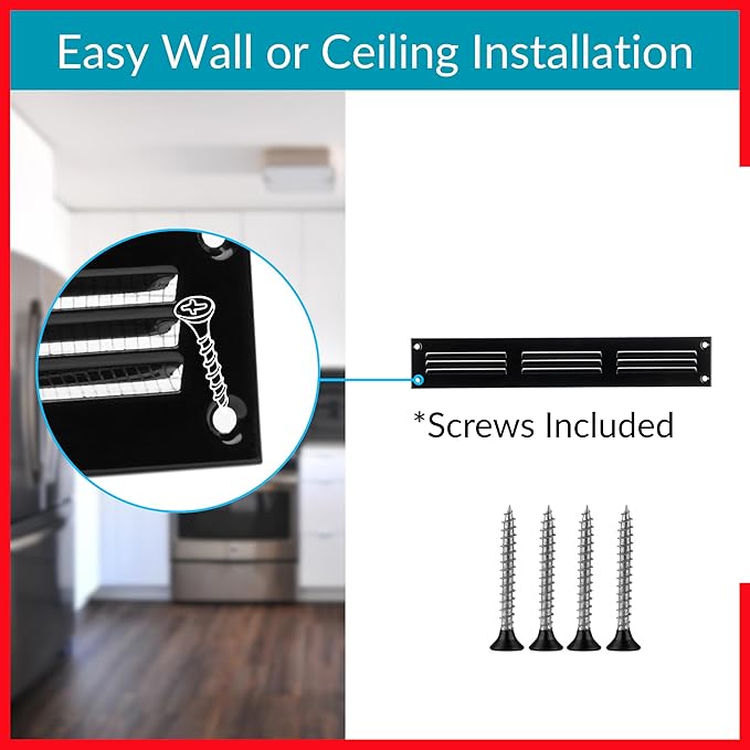 10x1 Vent Cover (Duct Opening) - Black HVAC Return Air Grille for Wall and Ceiling - Metal AC Vent Cover with Mesh - Rectangular Ventilation Register - External Dimensions: 11.81" W x 1.97" H - Image 4