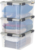 IRIS USA 60 Qt Storage Bins with Gasket Seal Lid, 3 Pack - BPA-Free, Heavy Duty Moving Containers Tight Latch, Weather Proof Tote, WEATHERPRO - Clear/Chrome by IRISUSA