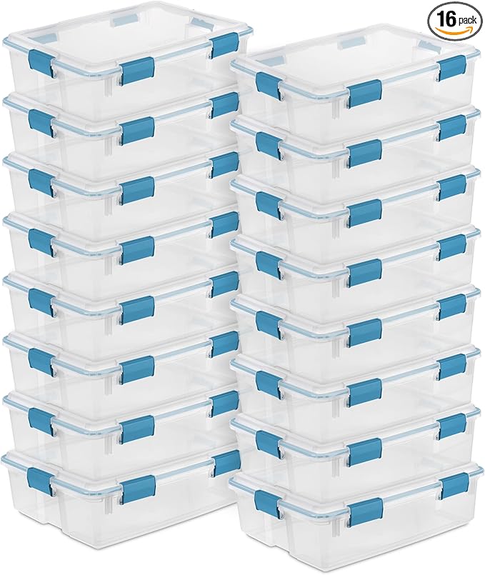 Sterilite 16-Pack Gasket Box, Weather-Resistant Storage Bins with Latching Lids, 37 Quart - Heavy-Duty Organizing Containers for Closet, Bathroom, and Office by Sterilite