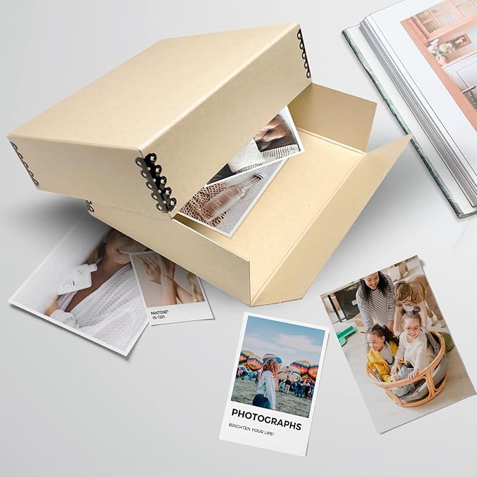 Lineco Museum Archival Storage Box, 8.75x10.75x3 in. Drop Front Design. Acid-Free with Metal Edge. Organize Photos, Pictures, Prints, Documents, Crafts, DIY. Tan, 2 Pack - Image 8