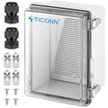 TICONN Outdoor Electrical Box Waterproof, Junction Box IP67 ABS Plastic Enclosure with Hinged Cover with Mounting Plate, Wall Brackets, Cable Glands (Clear, 8.7"x6.7"x4.3") by TICONN