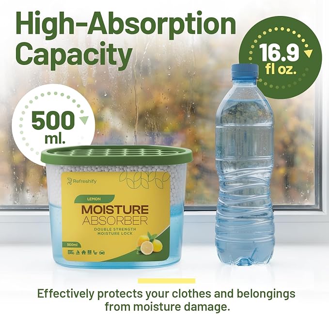 Premium Moisture Absorbers and Dehumidifier Tubs – High-Efficiency Closet Dehumidifier and Dehumidifier for Car, Odor Control Lemon Scent, 12 Pack, 7.5 Oz - Image 5