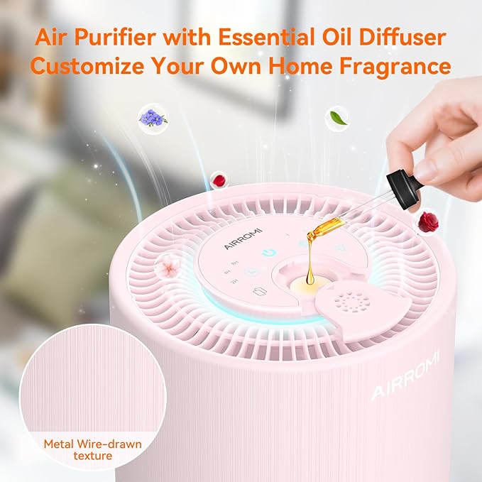 AIRROMI Air Purifier for Bedroom with HEPA 3-in-1 Filter, Pet Air Purifier for Home Cat Pee Smell, Covers Upto 990 Ft², Quiet 360° intake Air Cleaner for pet hair,allergies,Dust,Smoke A2001 Pink - Image 5