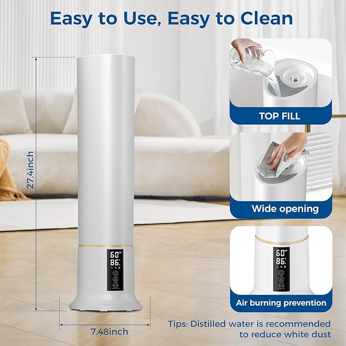 Humidifier Large Room,2.4Gal Cool Mist Humidifiers for Bedroom 9L High Capacity 24dB Quiet Air Humificador fit Removable Water Tank 360° Adjustable, Top Fill & Easy Clean with Remote Control （White） - Image 7