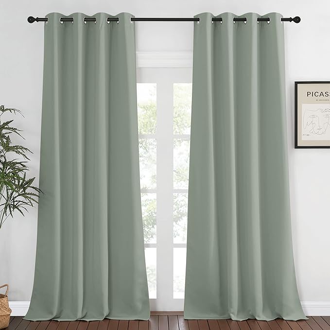 NICETOWN Blackout Sage Green Curtain for Windows 120 inch Long - Thermal Insulated Solid Grommet Room Darkening Drape Sound Reducing for Bedroom/Living Room (1 Panel, W52 x L120) by NICETOWN