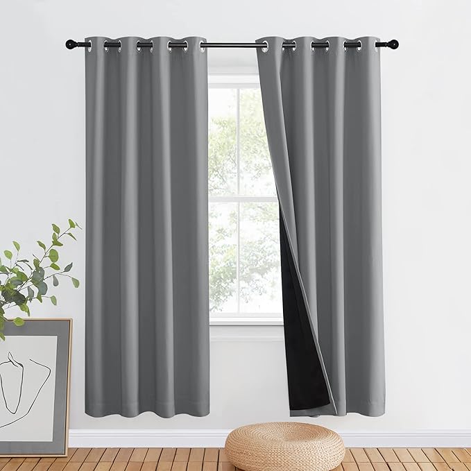 NICETOWN Silver Grey Full Shade Curtain Panel, Energy Smart & Noise Blocking Out Blackout Drape for Dining Room Window, Thermal Insulated Guest Room Lined Window Dressing(1 PC, 46 x 72 inch) by NICETOWN