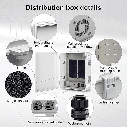 Outdoor Electrical Junction Box with High Power Outlet, 16" H* 12" L* 5.9" W, ABS Water Resistant Enclosure with Internal Mounting Panel & Hinged Cover. - Image 7