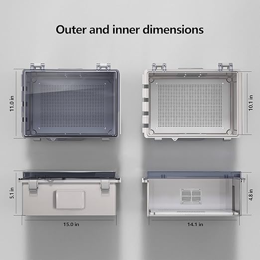 ABS Electrical Junction Box, Ventilated Design, Cable Grommets, IP65 Waterproof Enclosure, Indoor/Outdoor Use with Mounting Panel.(Clear Cover, 15"x11"x5.1") - Image 6
